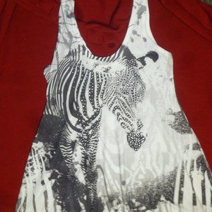 Cute Sleeveless Zebra Print with jewerly decor top/Tunic Size Med